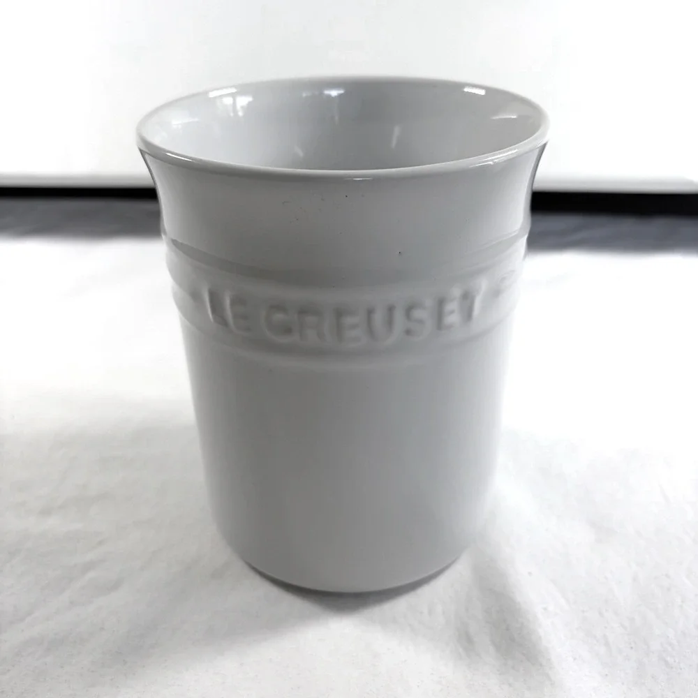 Le Creuset White Stoneware Crock 1 Quart Kitchen Tool Jar 6.25 Inch Cottagecore